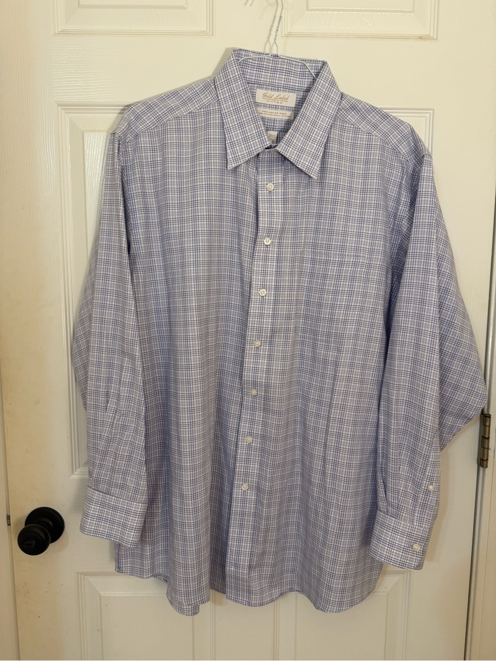 Roundtree & Yorke Blue Plaid Spread Collar Dress Shirt